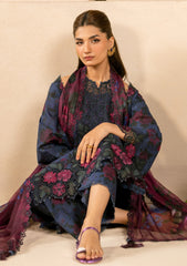 3 Piece - Iznik Linen Embroidered Suit with Embroidered Shawl (Unstitched)
