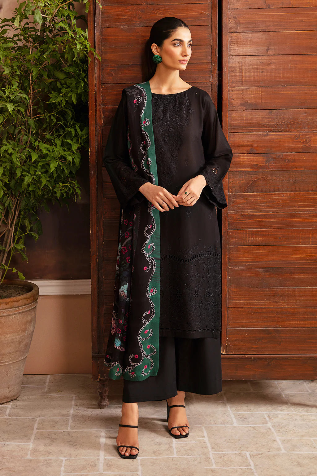 3 Piece - Dhanak Full Heavy Embroidered Suit with Digital Print Wool Shawl (Unstitched)