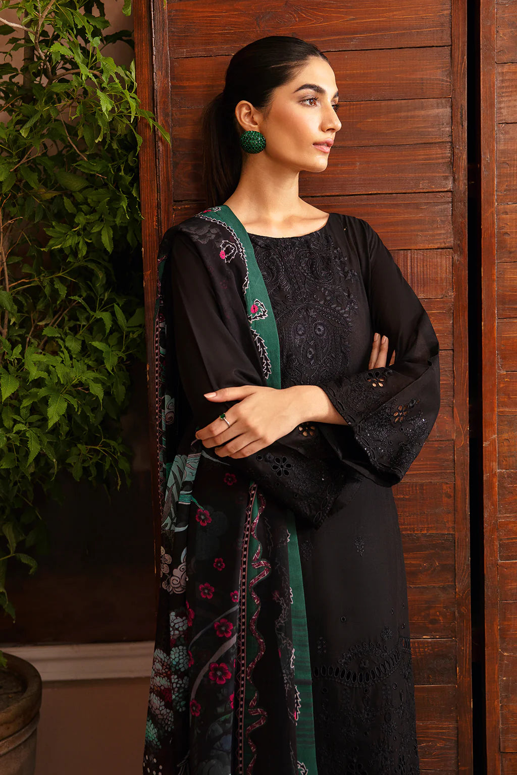 3 Piece - Dhanak Full Heavy Embroidered Suit with Digital Print Wool Shawl (Unstitched)