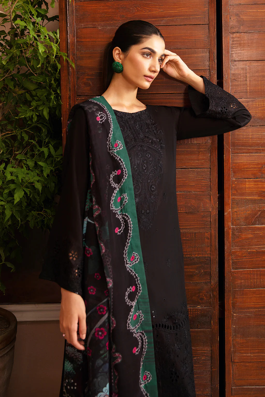 3 Piece - Dhanak Full Heavy Embroidered Suit with Digital Print Wool Shawl (Unstitched)