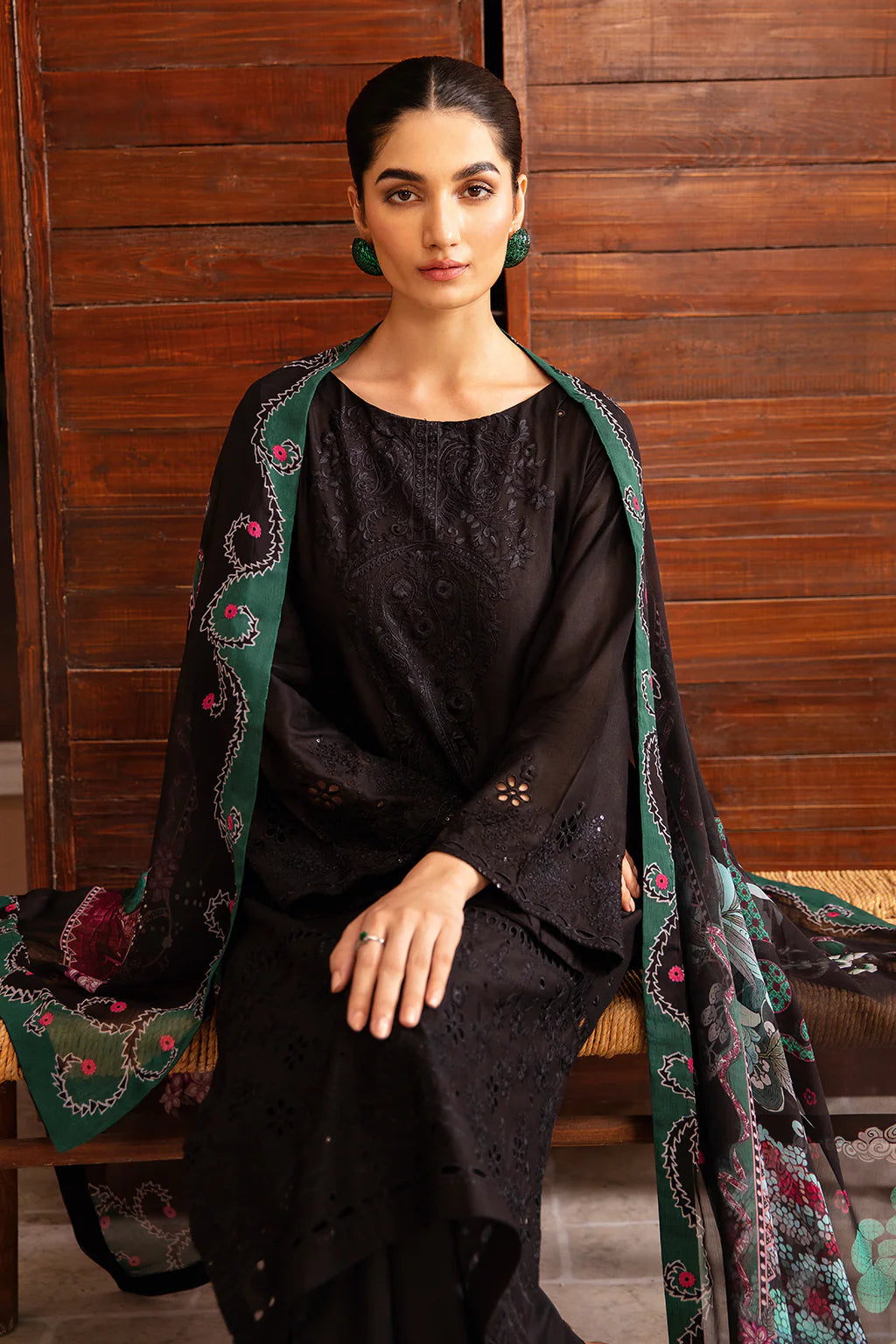 3 Piece - Dhanak Full Heavy Embroidered Suit with Digital Print Wool Shawl (Unstitched)