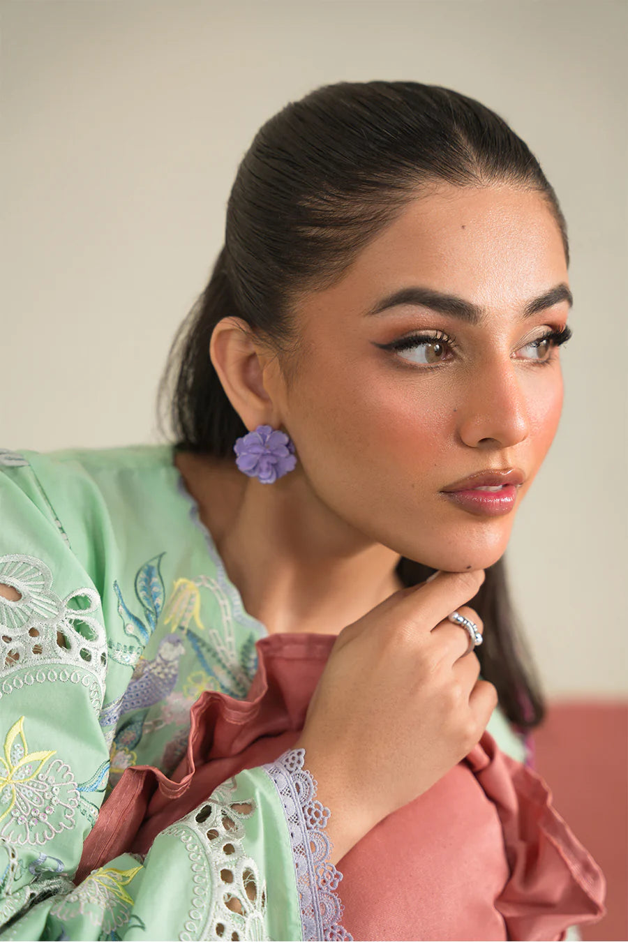 2 Piece - Dhanak Embroidered Suit with Plain Dyed Dhanak Trouser (Unstitched)