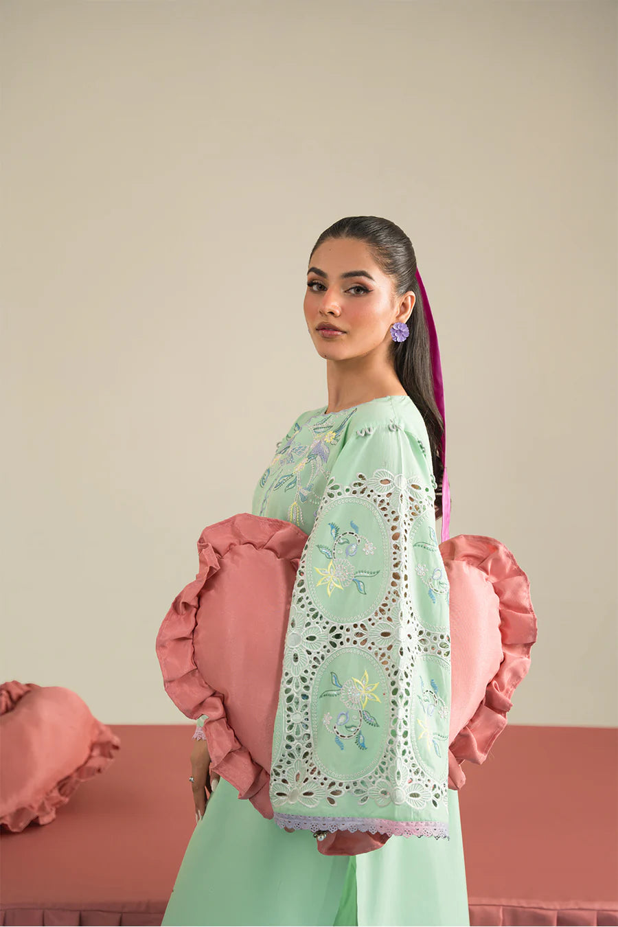 2 Piece - Dhanak Embroidered Suit with Plain Dyed Dhanak Trouser (Unstitched)