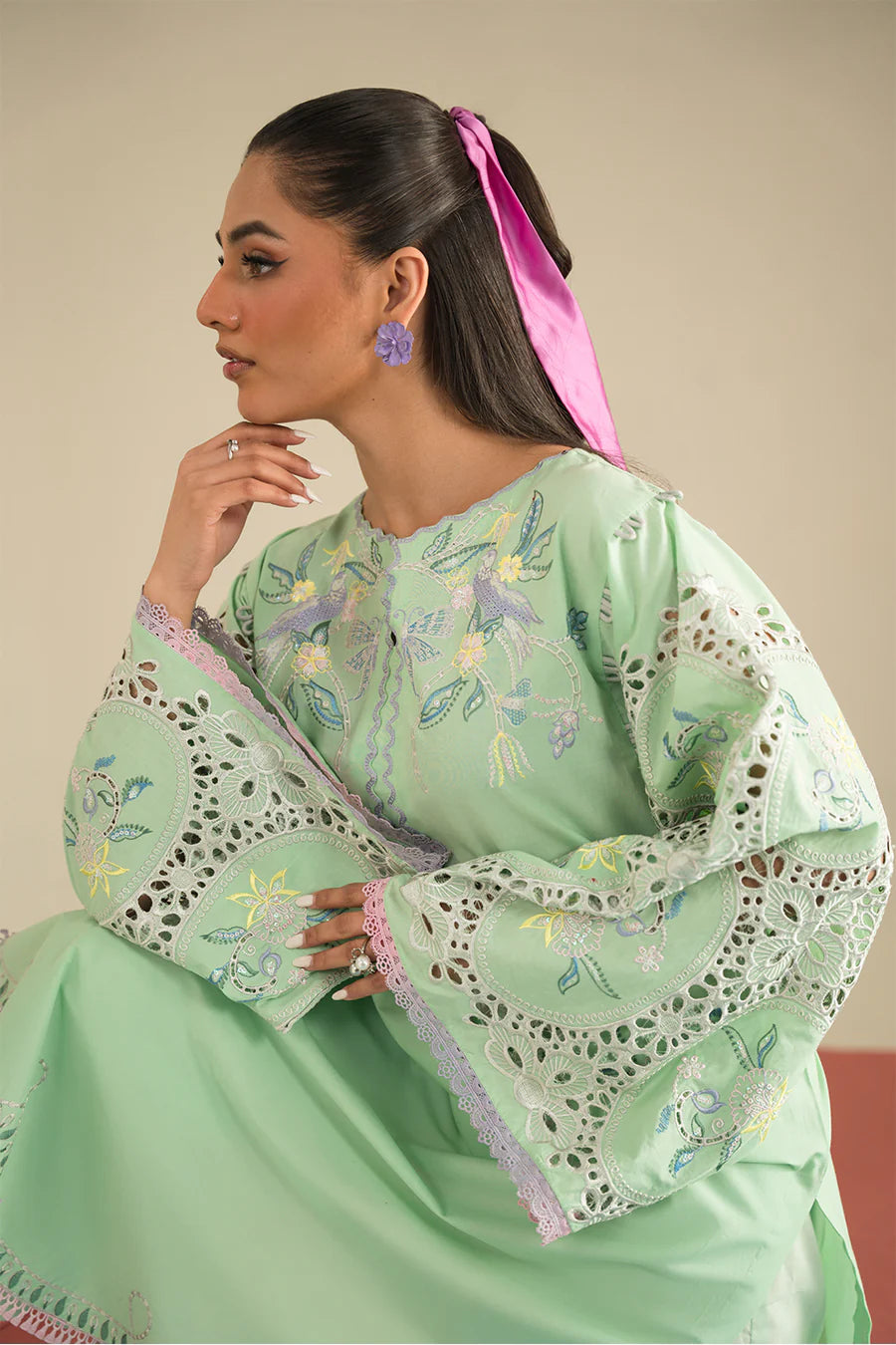 2 Piece - Dhanak Embroidered Suit with Plain Dyed Dhanak Trouser (Unstitched)