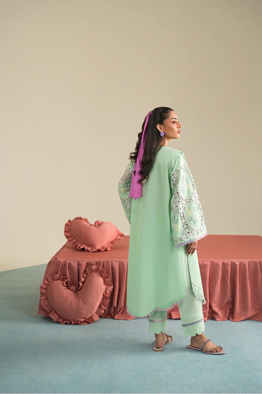 2 Piece - Dhanak Embroidered Suit with Plain Dyed Dhanak Trouser (Unstitched)