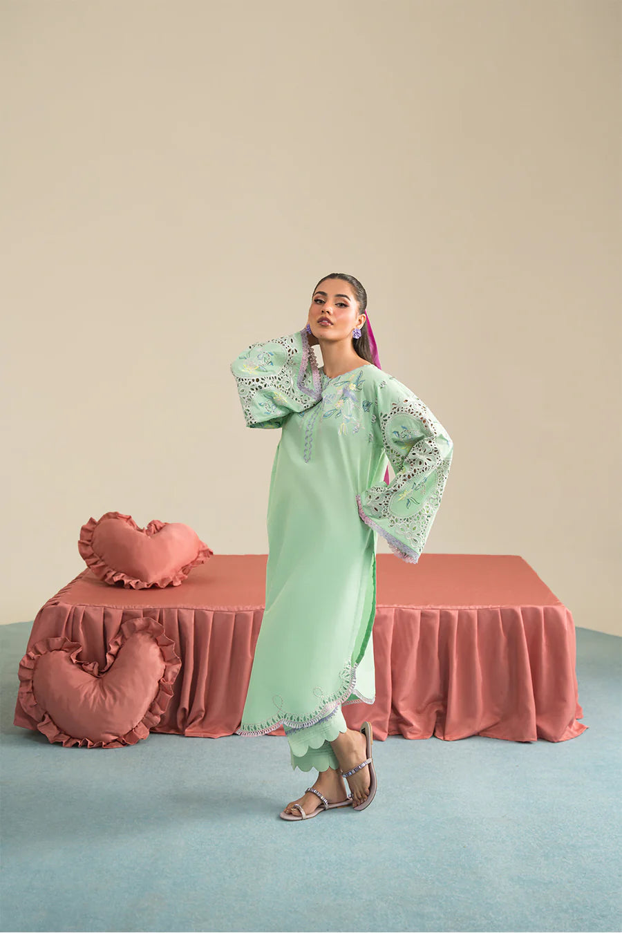 2 Piece - Dhanak Embroidered Suit with Plain Dyed Dhanak Trouser (Unstitched)