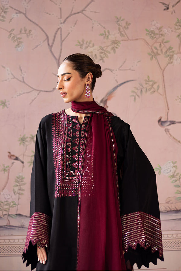3 Piece - Dhanak Embroidered Suit with Dhanak Embroidered Shawl (Unstitched)