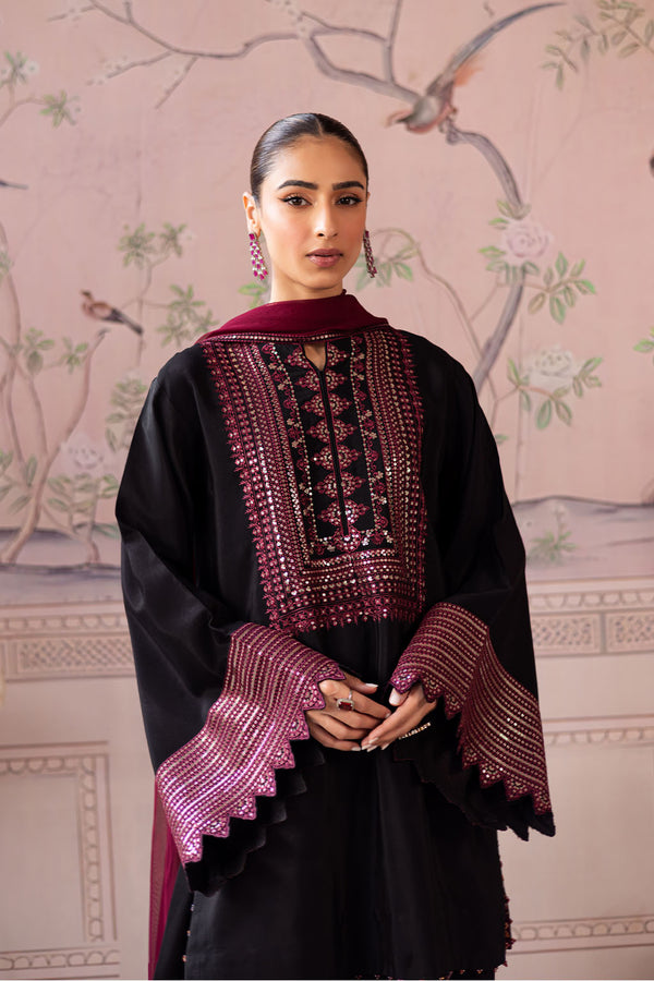 3 Piece - Dhanak Embroidered Suit with Dhanak Embroidered Shawl (Unstitched)