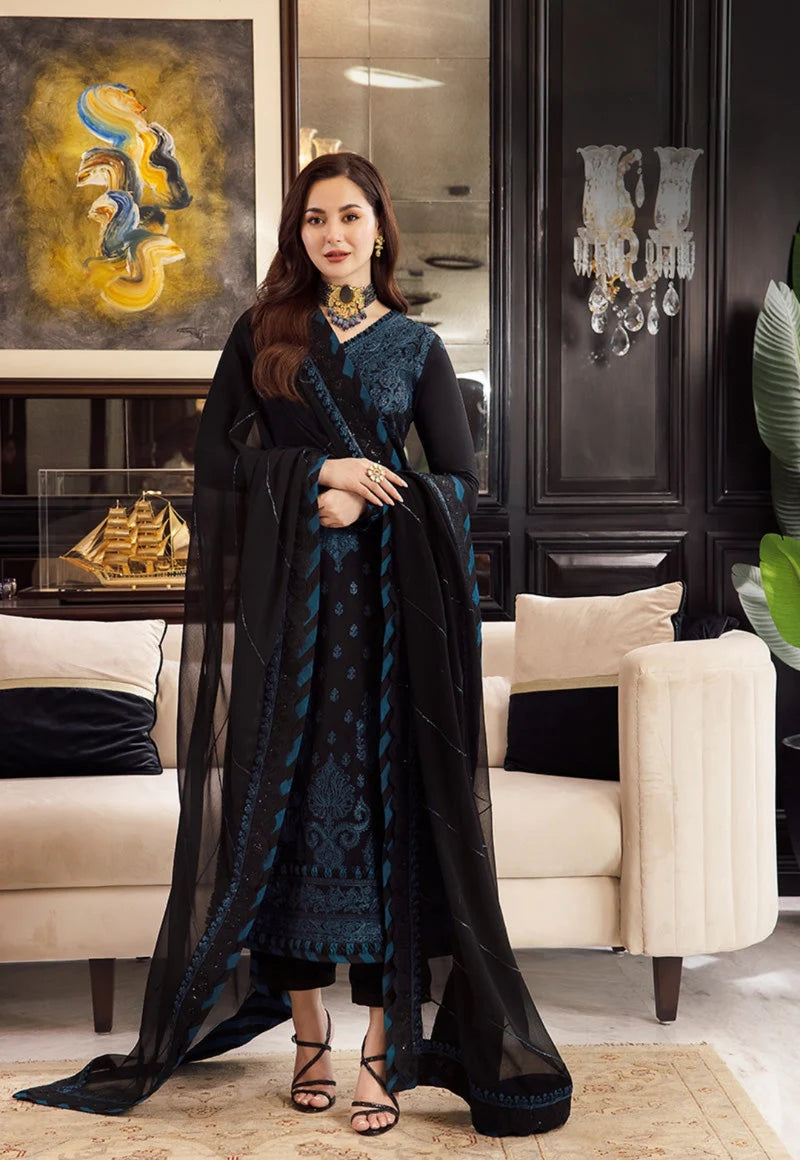 3 Piece - Dhanak Embroidered Suit with Dhanak Embroidered Shawl (Unstitched)