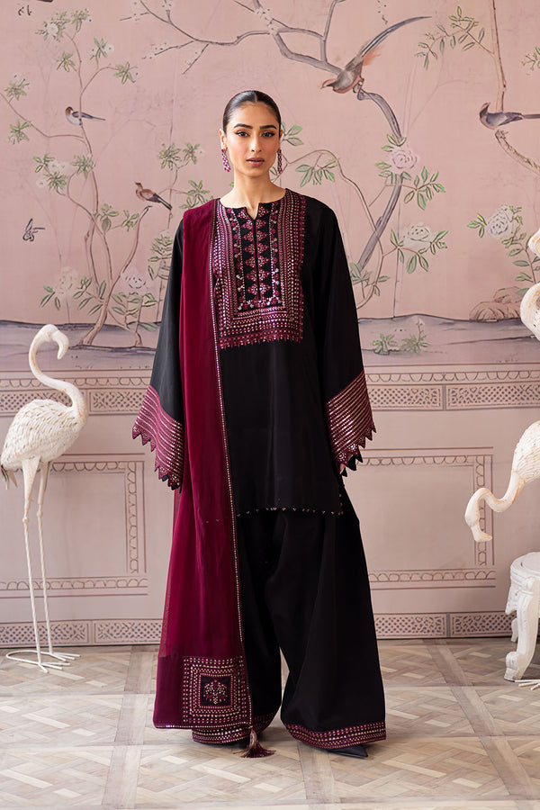 3 Piece - Dhanak Embroidered Suit with Dhanak Embroidered Shawl (Unstitched)