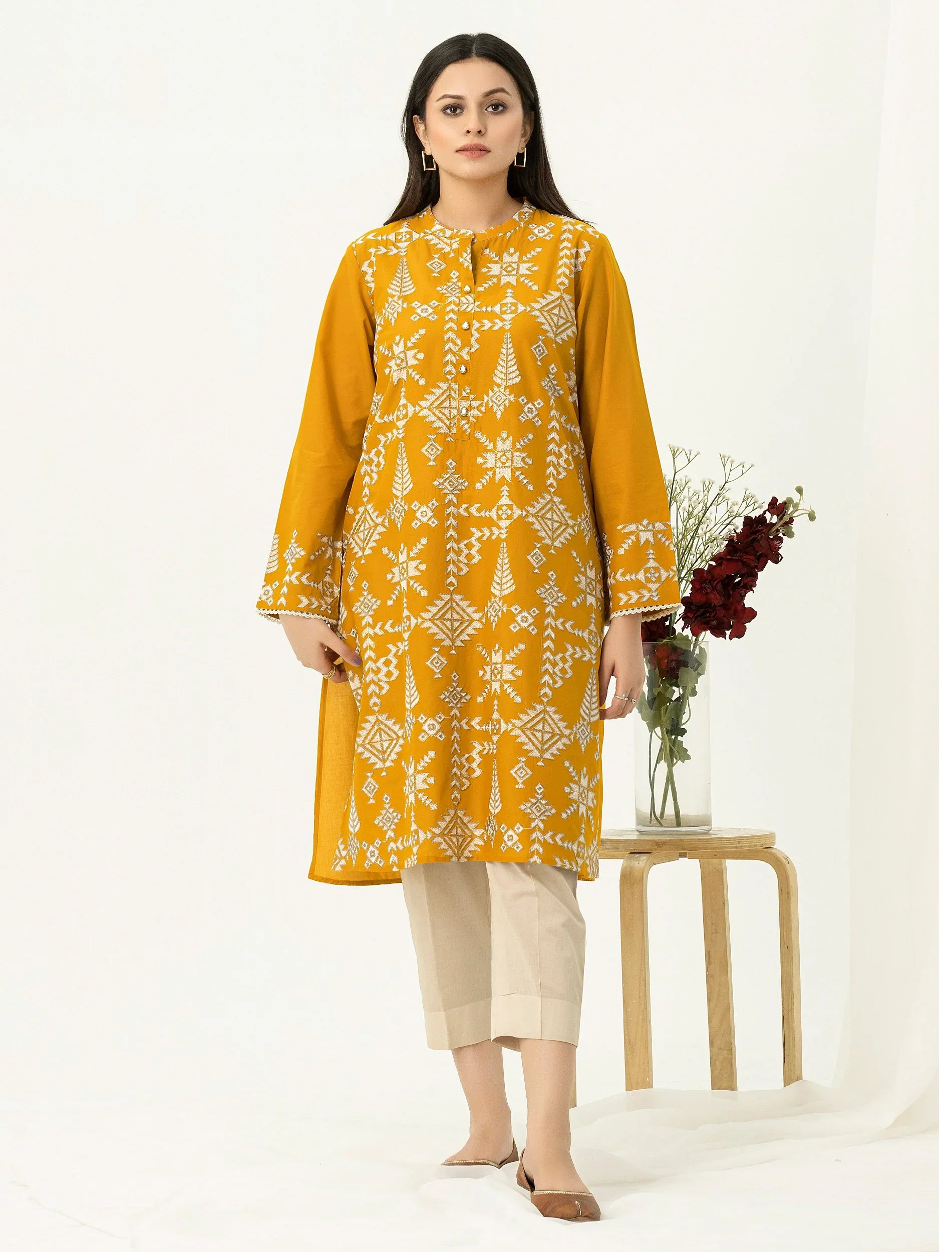 2 Piece - LimeLight Dhanak Full Embroidered Suit with Heavy Embroidered Sleeves(Unstitched)