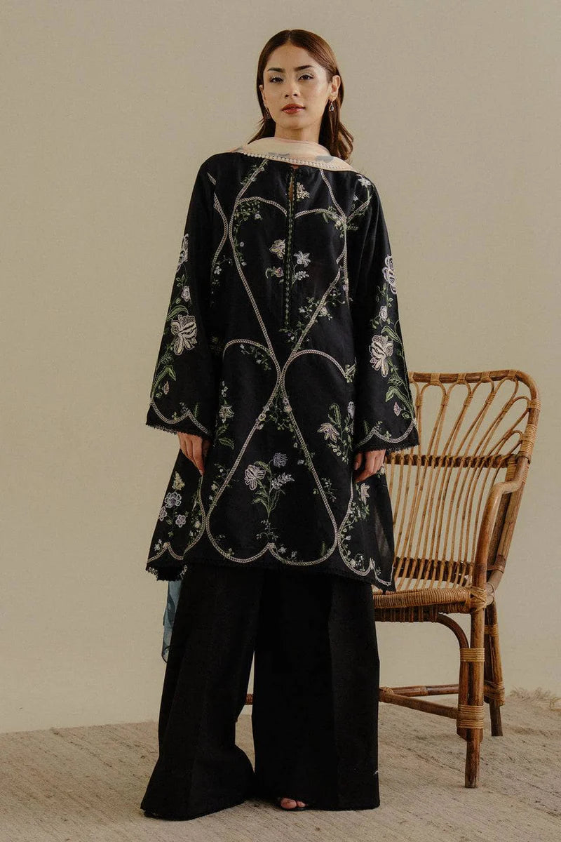 3 Piece - Zara Shahjahan Dhanak Embroidered Suit with Digital Printed Pashmina Shawl (Unstitched)