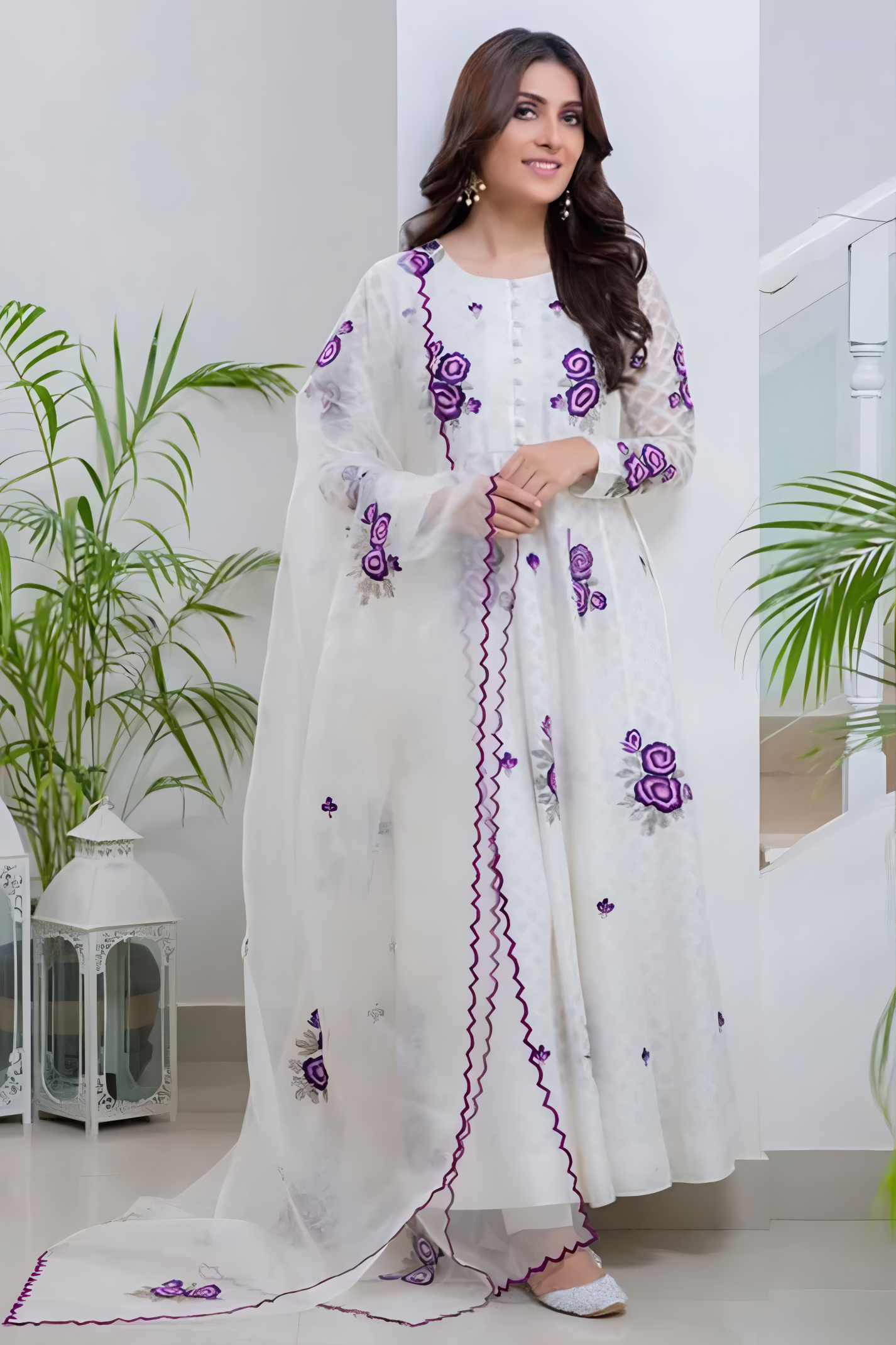 3 Piece - Lawn Embroidered Suit with Embroidered Bamber Chiffon Duppatta (Unstitched)