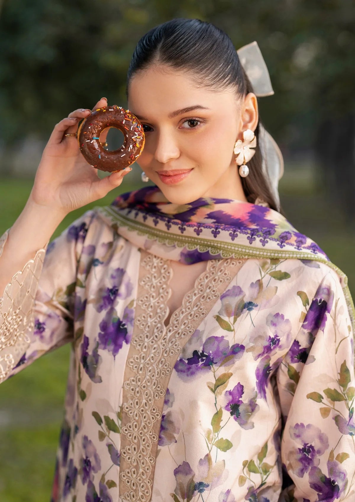 3 Piece - Baroque Linen Full Embroidered Suit with Printed Linen Duppatta (Unstitched)