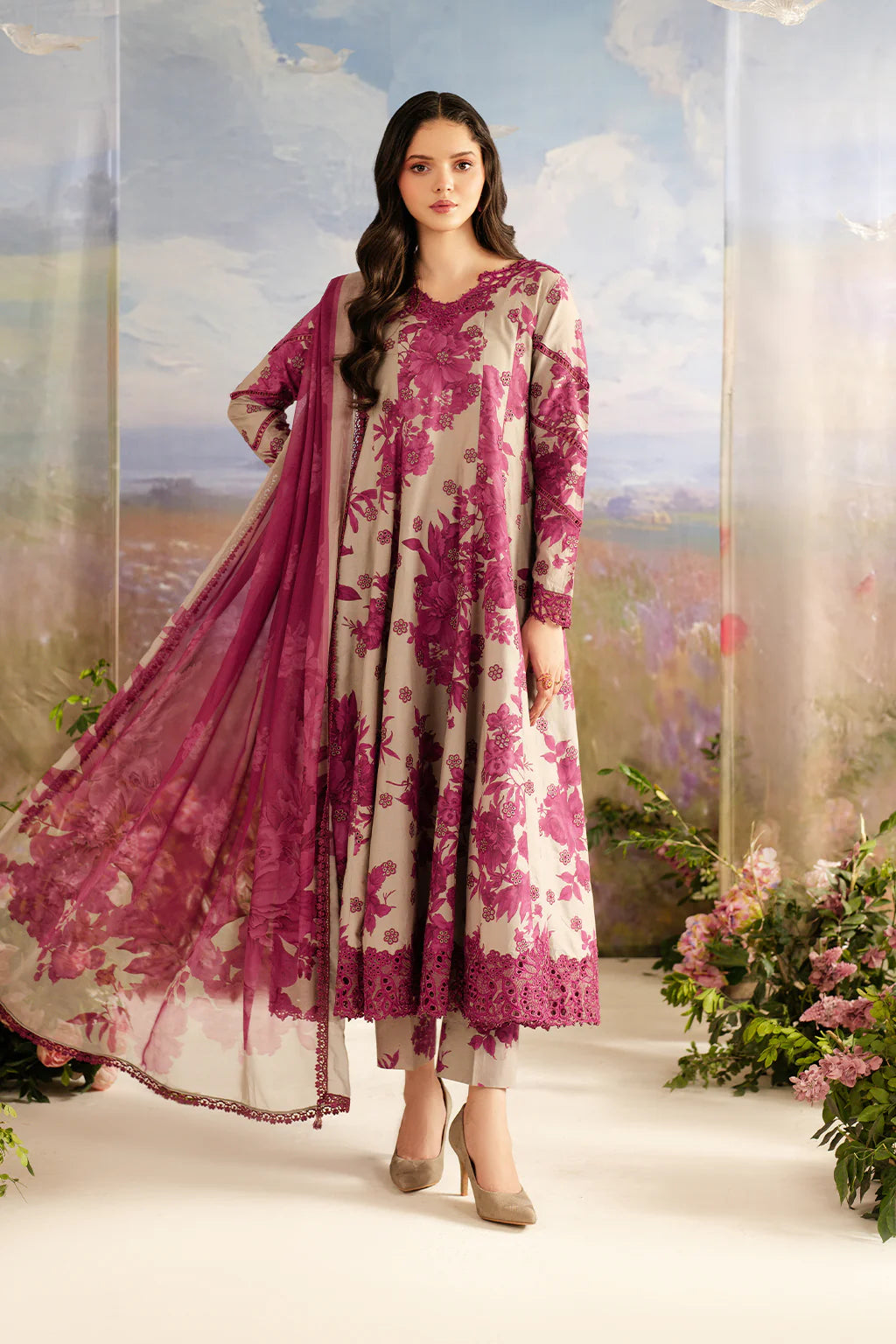 3 Piece - Iznik Khaddar Full Heavy Embroidered Suit with Digital Printed Khaddar Dupatta (Unstitched)