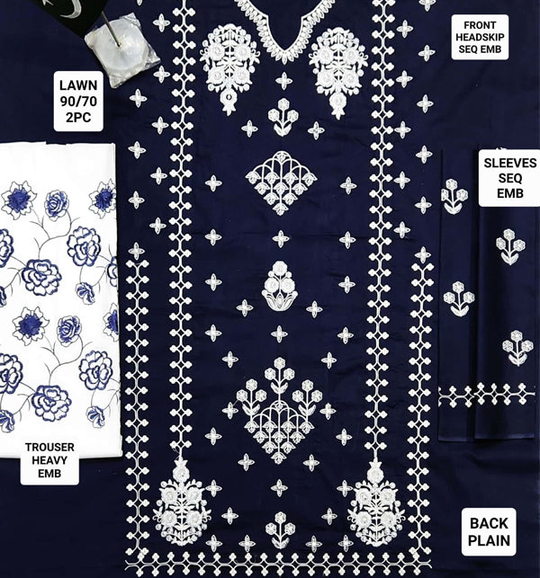 3 Piece - Lawn Full Heavy Embroidered Suit with Lawn Dupatta (UnStitched)
