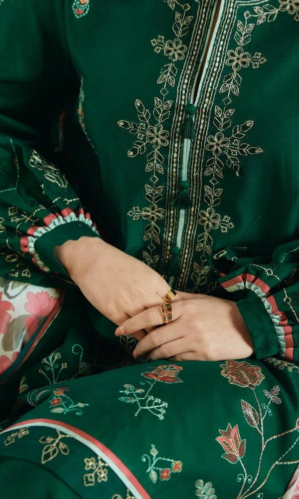3 Piece - Zarashah Jhan Dhanak Embroidered Suit with Pashmina Zari Shawl (Unstitched)
