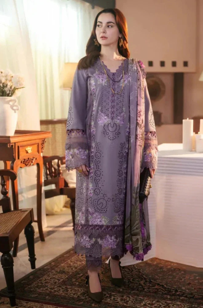3 Piece - Dhanak Boring Style Embroidered Suit with Zari Pashmina Shawl (Unstitched)