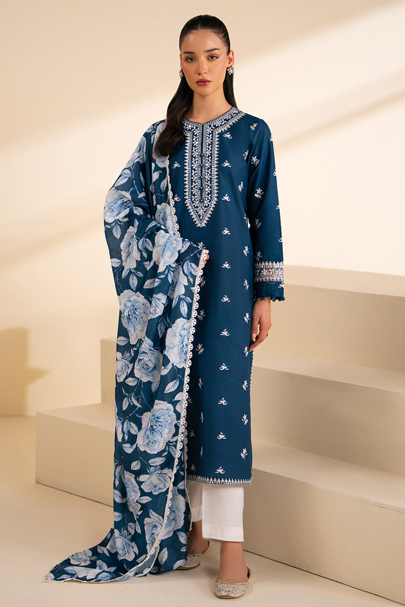 3 Piece - Cross Stitch Dhanak Embroidered Suit with Digital Printed Pashmina Shawl (Unstitched)