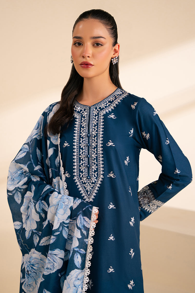 3 Piece - Cross Stitch Dhanak Embroidered Suit with Digital Printed Pashmina Shawl (Unstitched)
