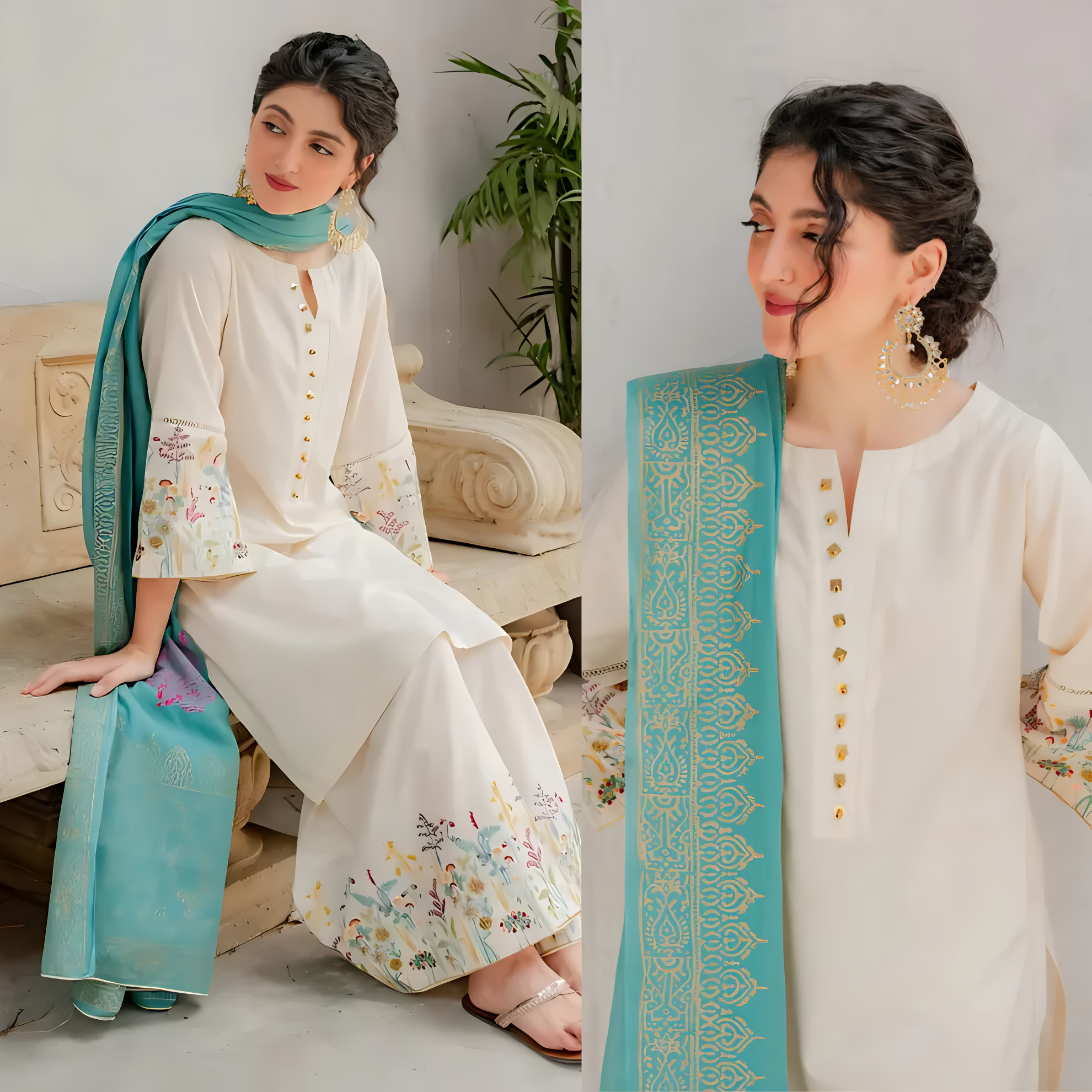 3 Piece - Lawn Embroidered Suit with Printed Slub Duppatta (Unstitched)