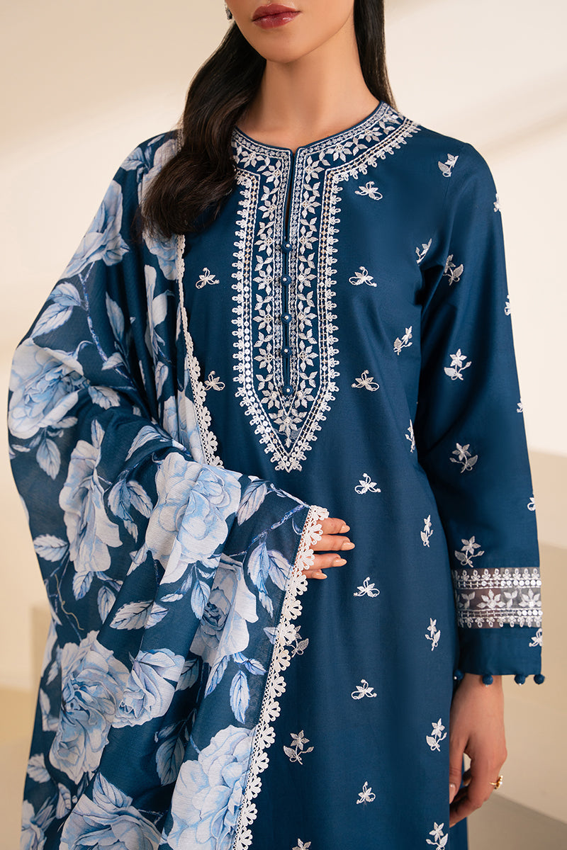 3 Piece - Cross Stitch Dhanak Embroidered Suit with Digital Printed Pashmina Shawl (Unstitched)