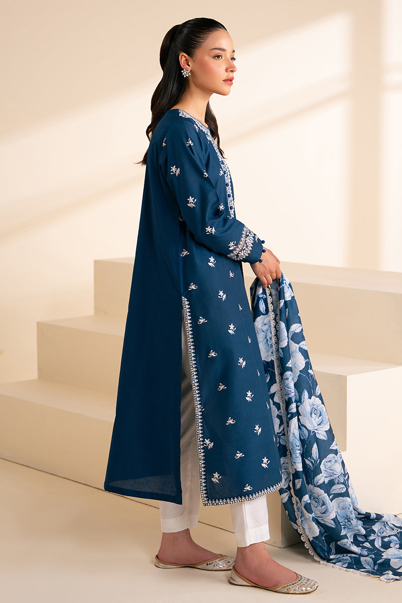 3 Piece - Cross Stitch Dhanak Embroidered Suit with Digital Printed Pashmina Shawl (Unstitched)