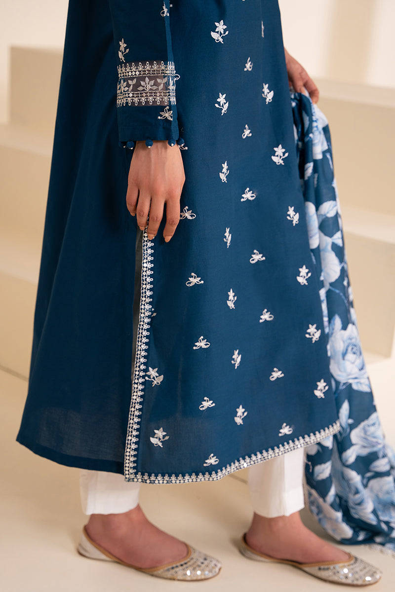 3 Piece - Cross Stitch Dhanak Embroidered Suit with Digital Printed Pashmina Shawl (Unstitched)