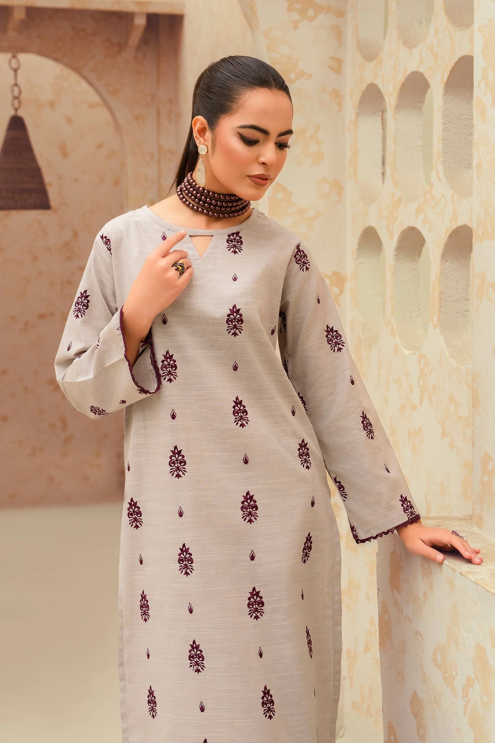 3 Piece - Dhanak Full Heavy Embroidered Suit with Dhanak Dyed Shawl (Unstitched)