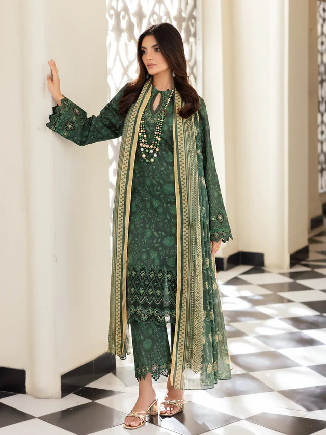 3 Piece - Edenrobe Dhanak Embroidered Suit with Dhanak Printed Dupatta (Unstitched)