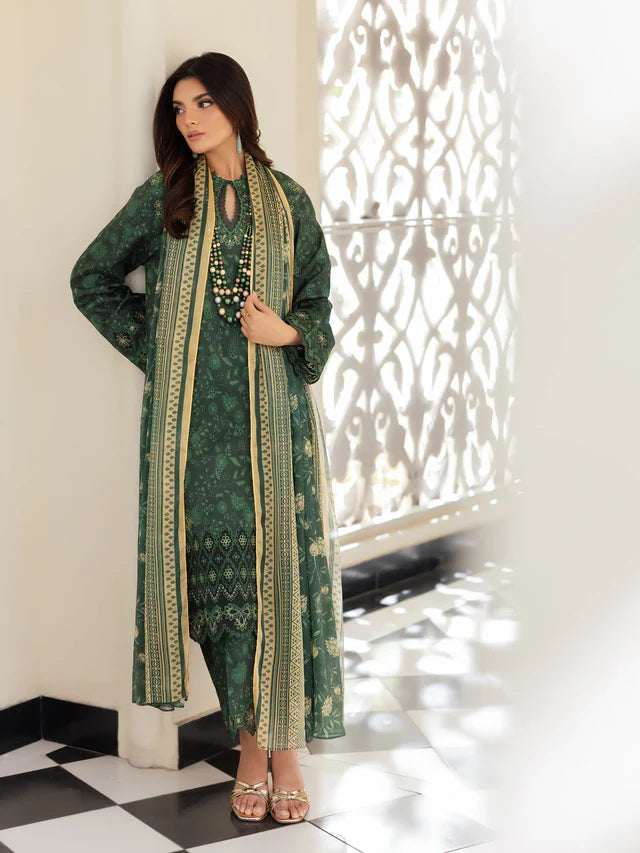 3 Piece - Edenrobe Dhanak Embroidered Suit with Dhanak Printed Dupatta (Unstitched)