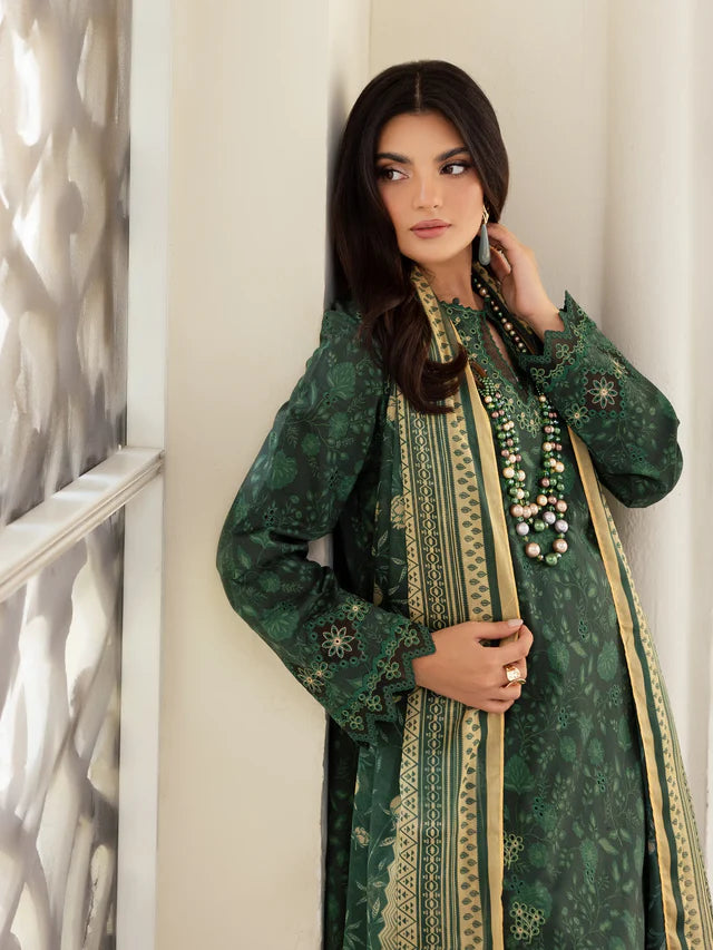 3 Piece - Edenrobe Dhanak Embroidered Suit with Dhanak Printed Dupatta (Unstitched)