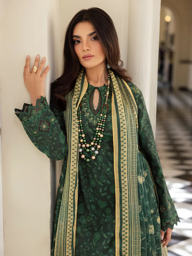 3 Piece - Edenrobe Dhanak Embroidered Suit with Dhanak Printed Dupatta (Unstitched)