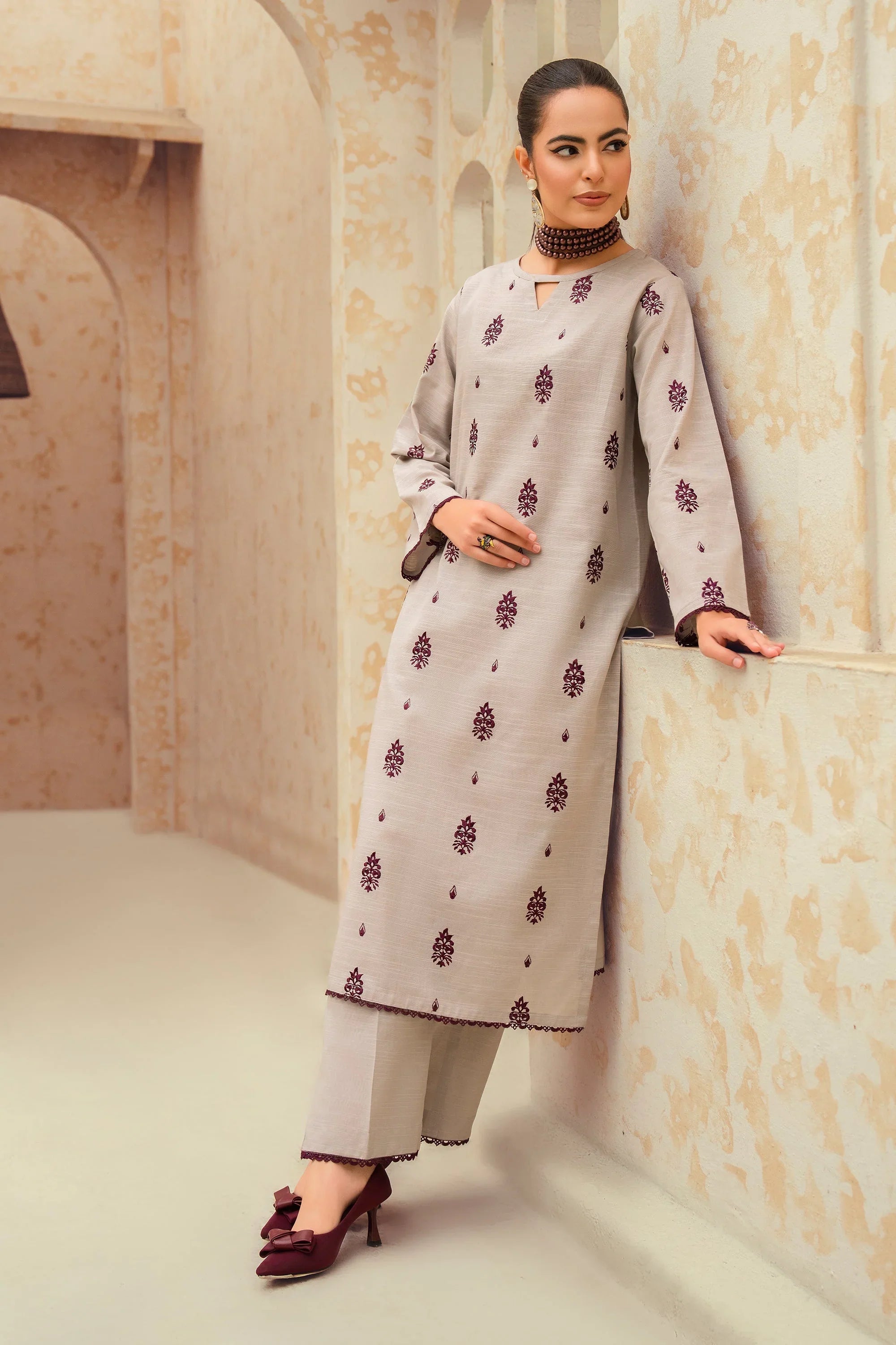 3 Piece - Dhanak Full Heavy Embroidered Suit with Dhanak Dyed Shawl (Unstitched)
