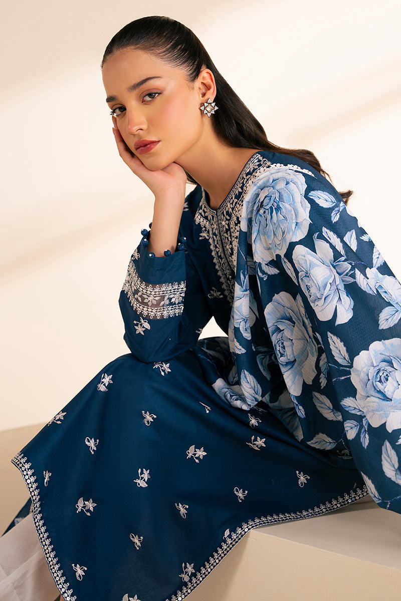 3 Piece - Cross Stitch Dhanak Embroidered Suit with Digital Printed Pashmina Shawl (Unstitched)