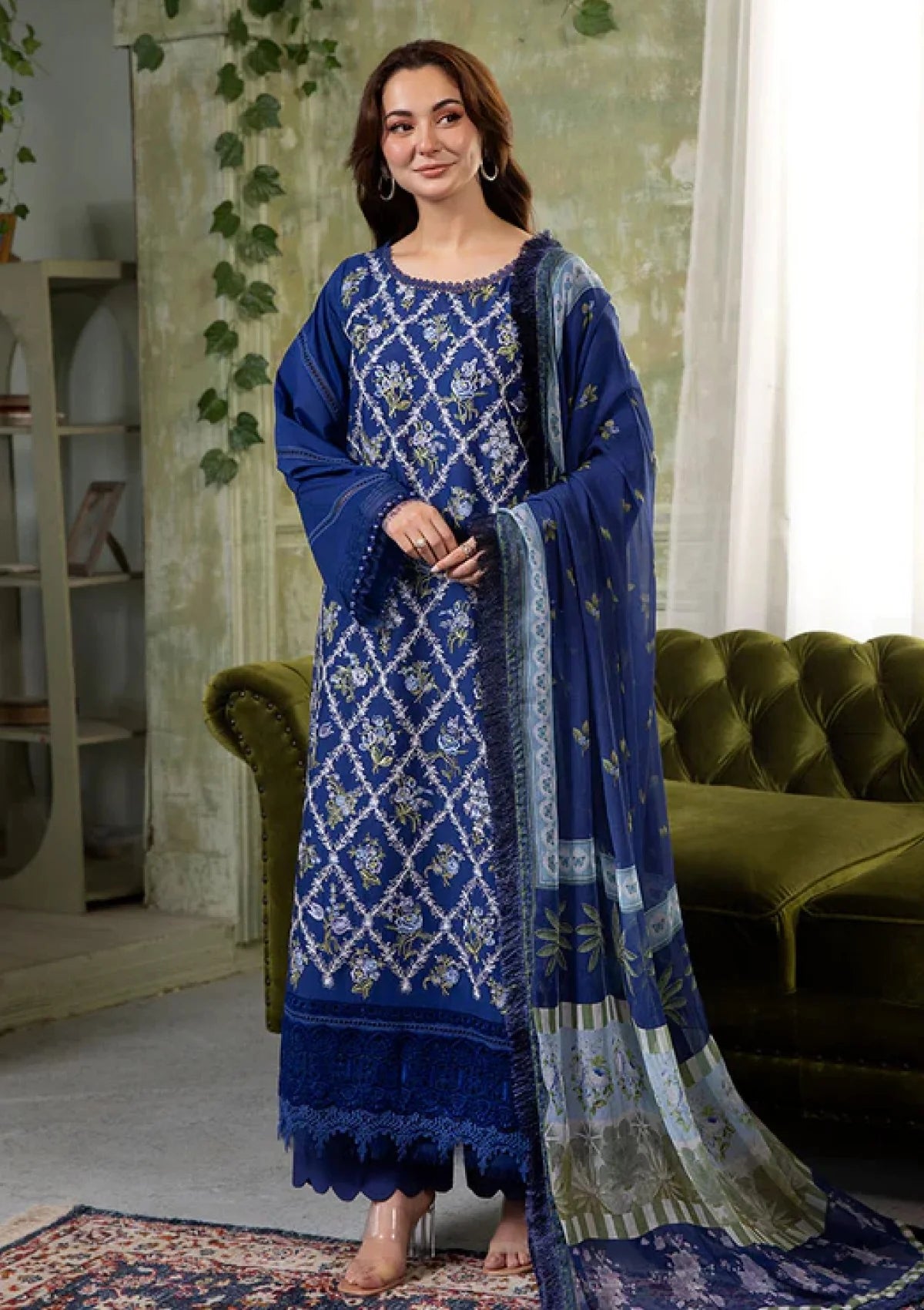 3 Piece - Dhanak Full Heavy Embroidered Suit with Digital Print Wool Shawl(Unstitched)