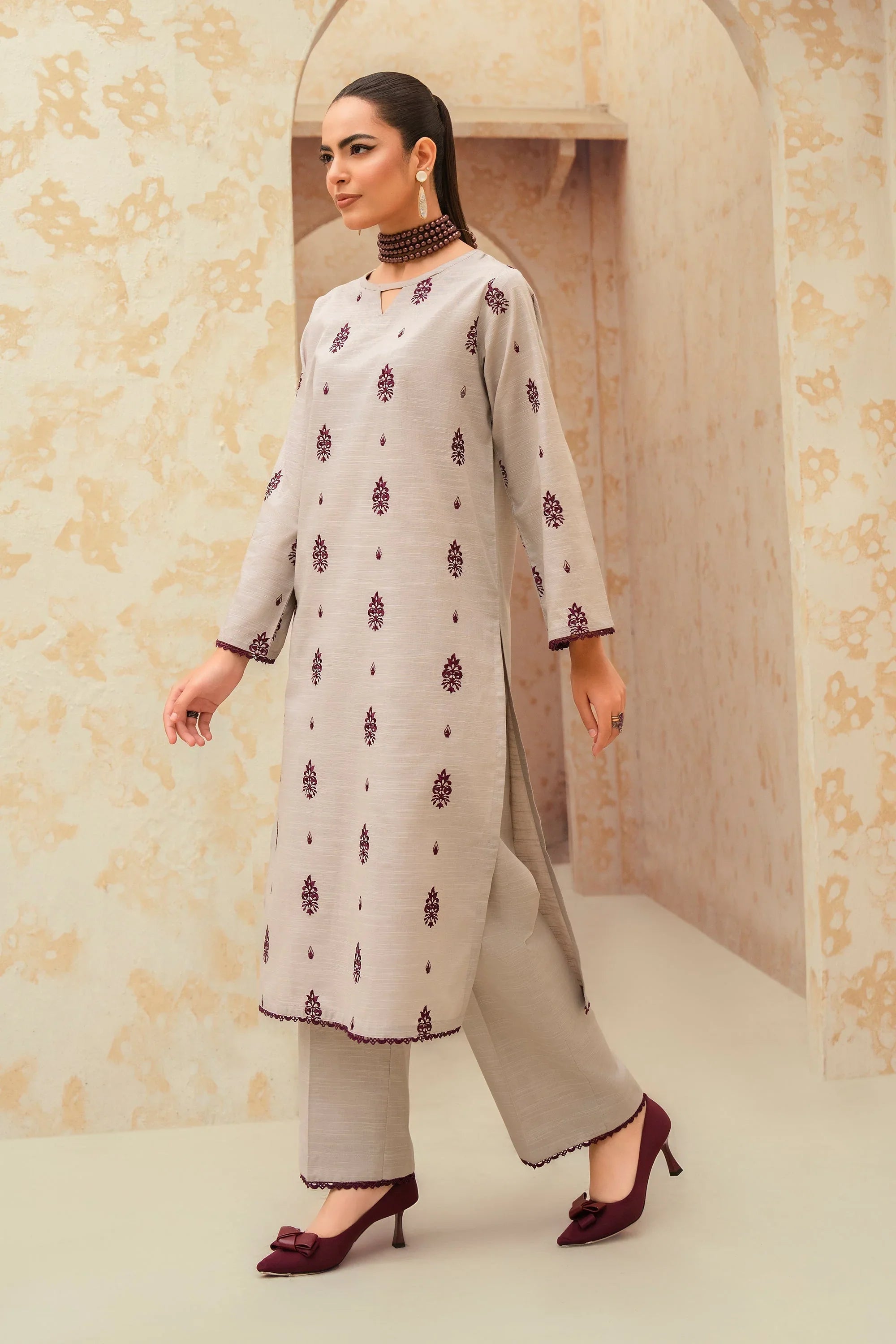3 Piece - Dhanak Full Heavy Embroidered Suit with Dhanak Dyed Shawl (Unstitched)