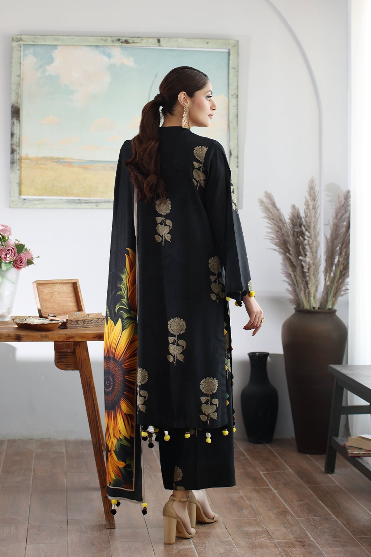 3 Piece - Charizma DhanakPrinted Suit with Printed Pashmina Wool Shawl(Unstitched)