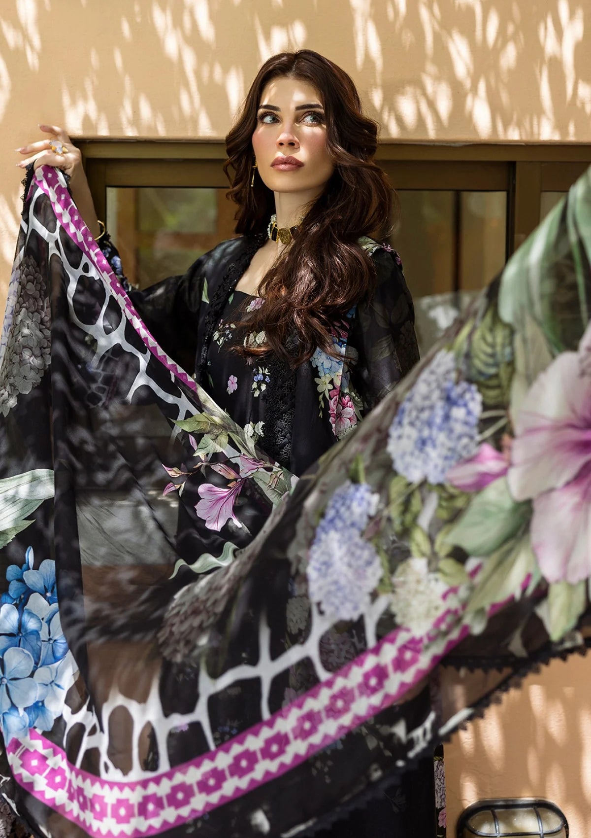 3 Piece - Linen Digital Bandoria Printed Suit with Linen Digital Bandoria Printed Dupatta (Unstitched)