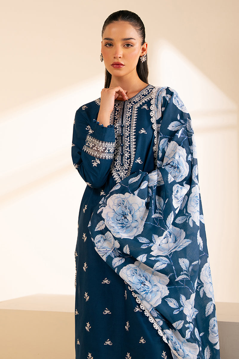 3 Piece - Cross Stitch Dhanak Embroidered Suit with Digital Printed Pashmina Shawl (Unstitched)