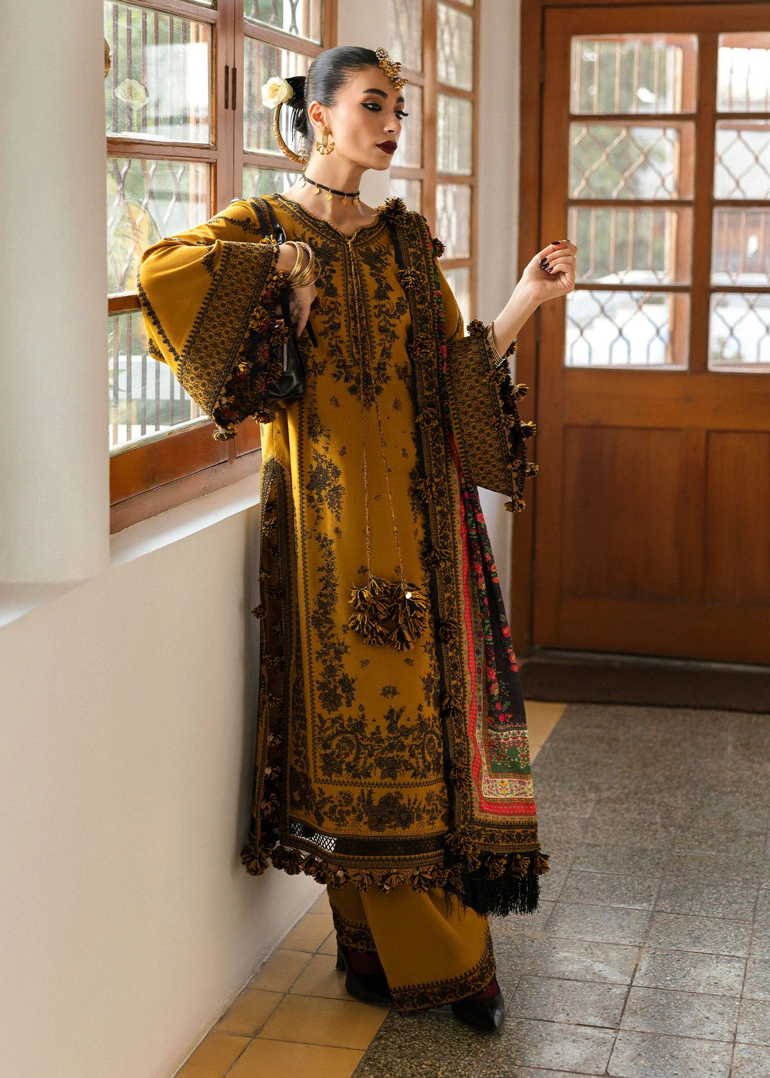 3 Piece - Hussain Rehar Dhanak Embroidered Suit with Wool Digital Printed Shawl (Unstitched)