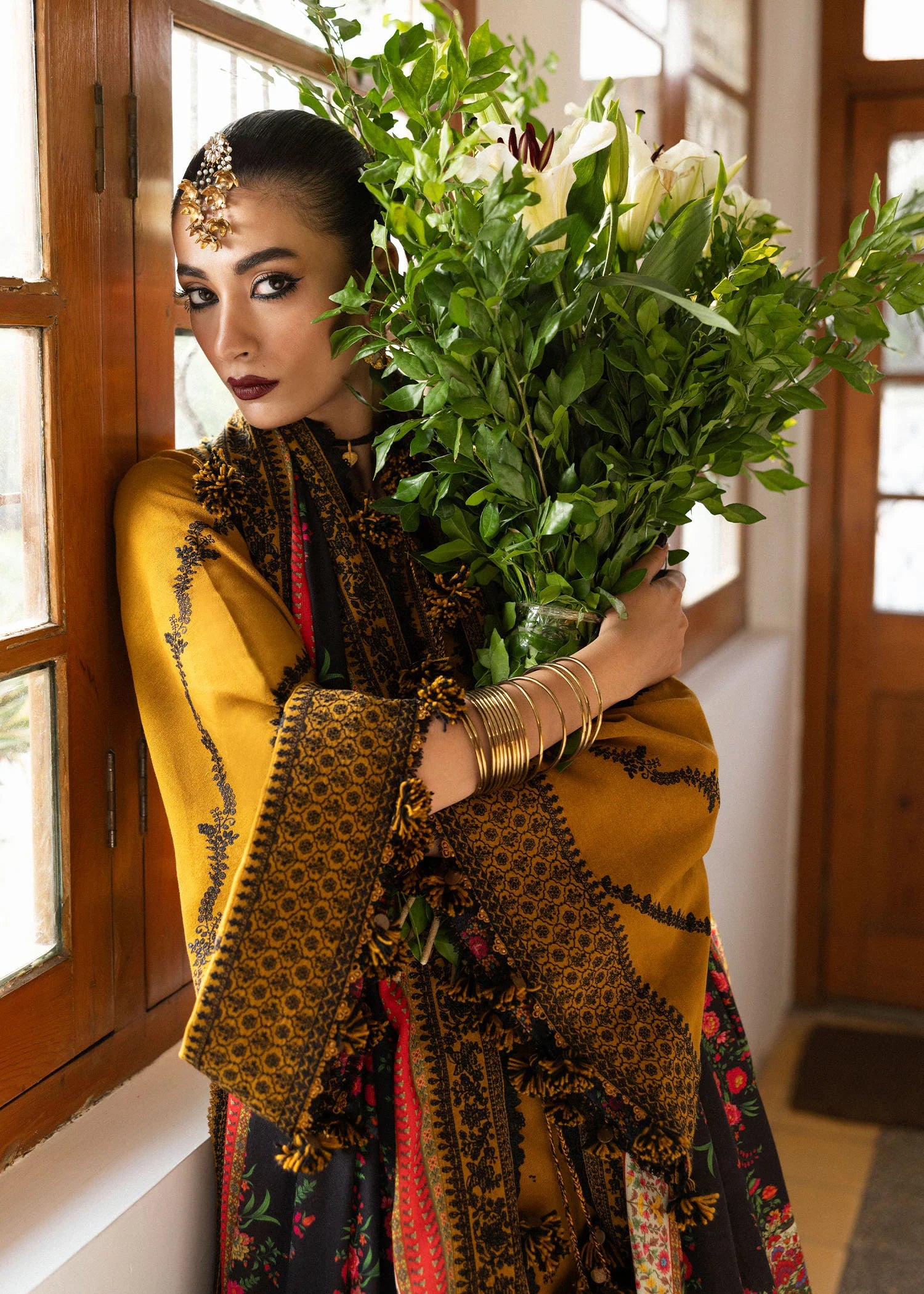 3 Piece - Hussain Rehar Dhanak Embroidered Suit with Wool Digital Printed Shawl (Unstitched)