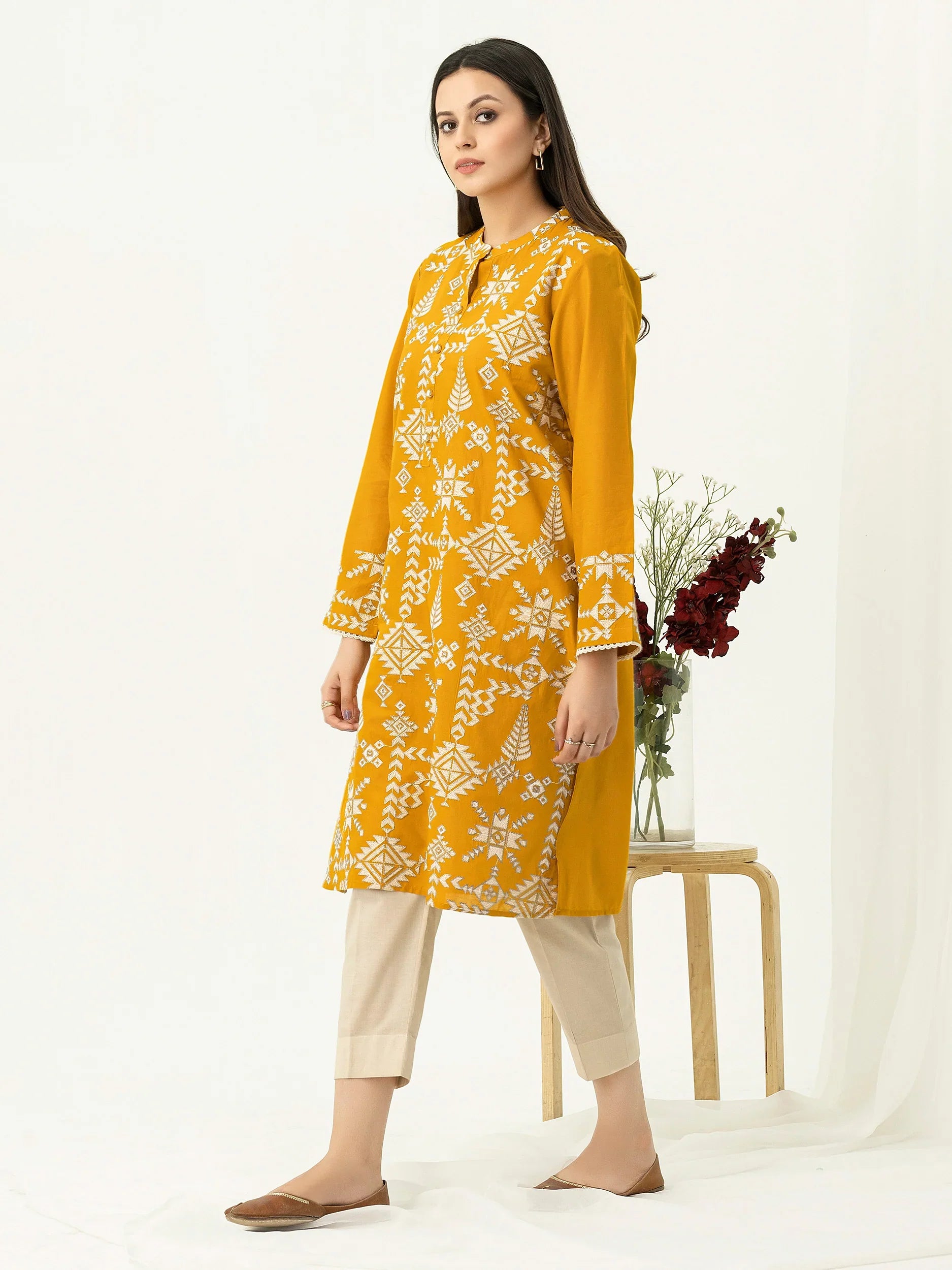 2 Piece - LimeLight Dhanak Full Embroidered Suit with Heavy Embroidered Sleeves(Unstitched)