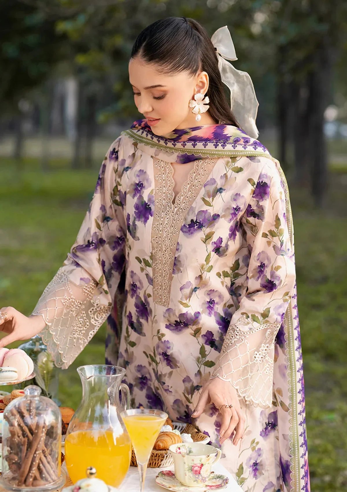 3 Piece - Baroque Linen Full Embroidered Suit with Printed Linen Duppatta (Unstitched)