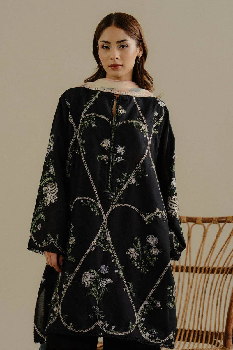 3 Piece - Zara Shahjahan Dhanak Embroidered Suit with Digital Printed Pashmina Shawl (Unstitched)