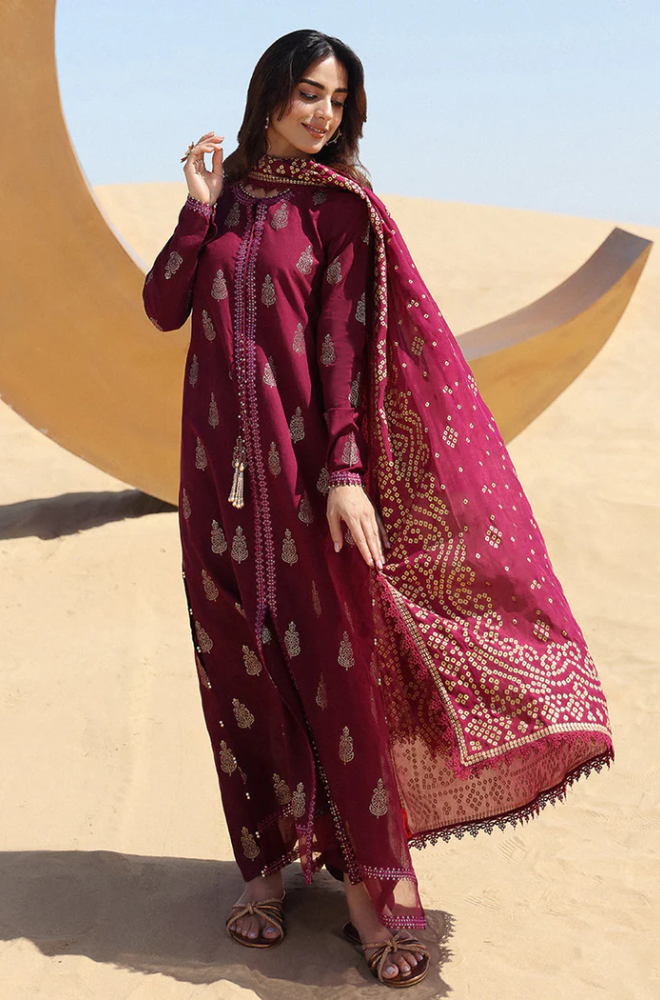 3 Piece - Dhanak Embroidered Suit with Digital Printed Soft Pashmina Wool Shawl (Unstitched)