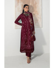 3 Piece - Dhanak Embroidered Suit with Digital Printed Wool Shawl (Unstitched)