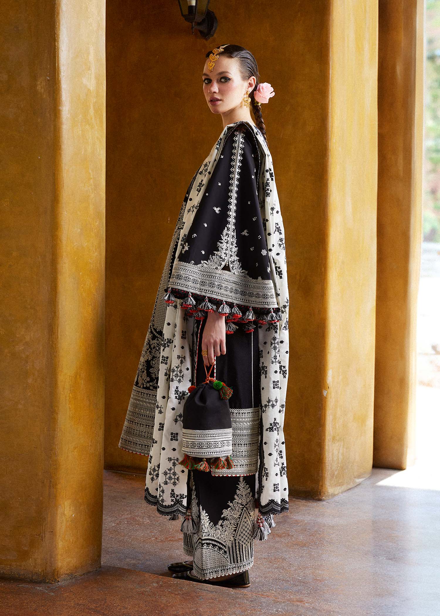 3 Piece - Hussain Rehar Dhanak Full Heavy Embroidered Suit with Khaadi Net Cut Work Embroidered Dupatta (Unstitched)