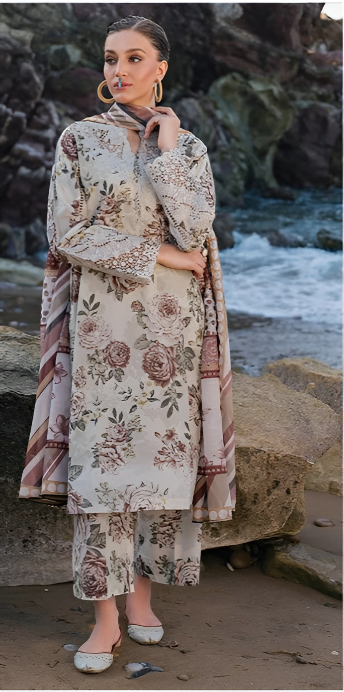 3 Piece - Baroque BanaDora Printed Linen Suit with Linen Duppatta (Unstitched)