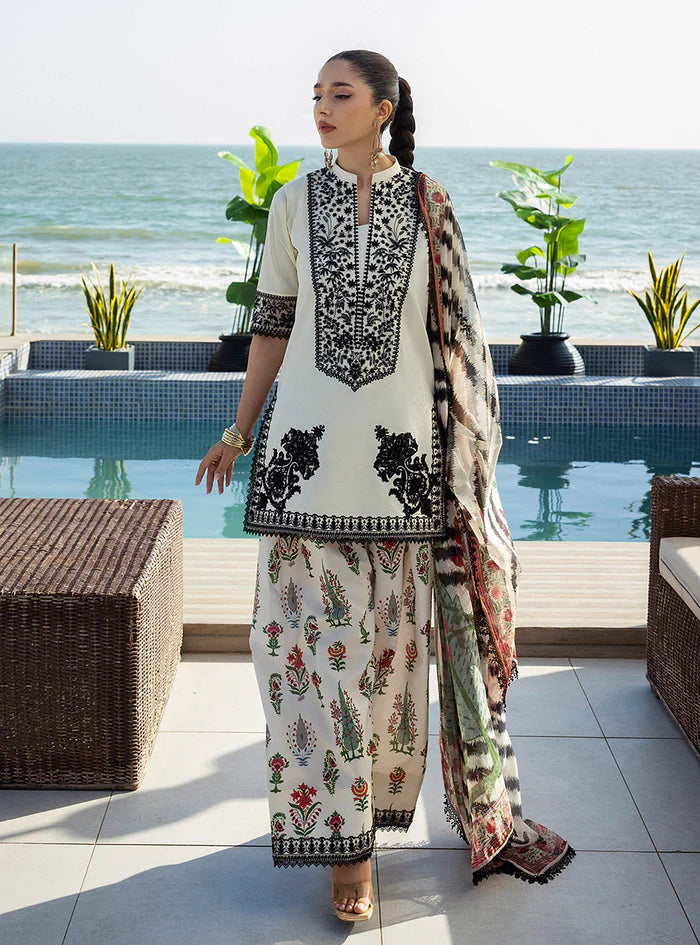 3 Piece - Shamoz Silk Embroidered Digital Printed Suit with Digital Printed Shamoz Silk Dupatta (Unstitched)